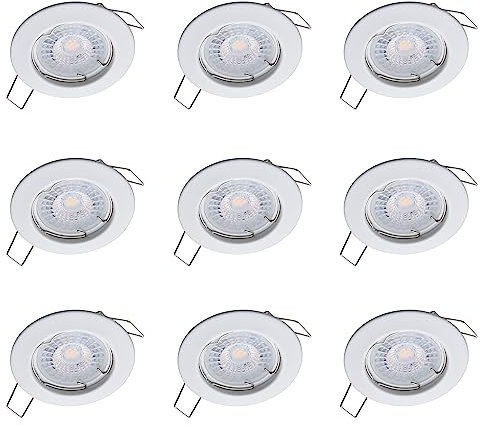 Oktaplex Lighting 9er Set LED Einbaustrahler Sedan - mit LED Modul 4,8W 2700K 230V 380lm Warmweiß 110° - Spot Weiß Lochmaß 60mm