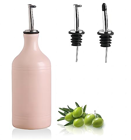 Sweejar Ceramic Olive Oil Dispenser Bottle, Opaque Oil Cruet Protects Oil to Reduce Oxidation, Suitable for Storage Oil, Vinegar, Coffee Syrups & Other Liquids, Pack of 1, 15.5 Fl Oz (Pink)