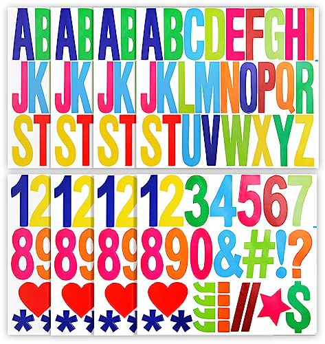 220 Stück / 8 Blatt Selbstklebende Buchstaben mit Zahlen Symbolen, 7,6cm Großbuchstaben Aufkleber Buchstaben zum Aufkleben Scrapbook Buchstaben für Plakatwand Kunsthandwerk Briefkästen (Bunt)