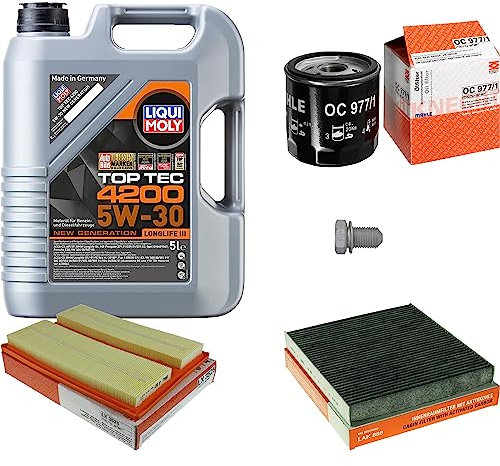Inspektionspaket Wartungspaket Filterset mit 5 L Motoröl Top Tec 4200 5W-30, Ölfilter, Luftfilter, Innenraumfilter (Aktivkohle), Verschlussschraube