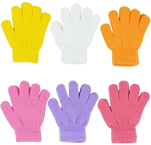 NATUST 6 Paare Kinderhandschuhe Volltonfarbe Wintermodelle gestrickt Stretch-Vollfinger Handschuhe SET03