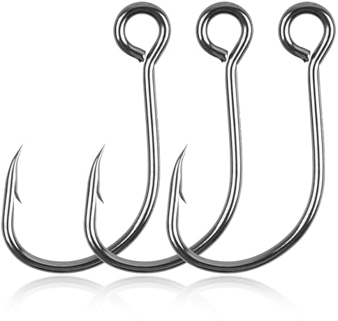 Inline Single Hooks for Fishing Lures, 100PCS Replacement Hooks for Hard Lures Large Eye Fish Hook with Barbed Freshwater Saltwater (1/0)