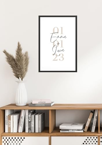 WandMagie Pärchen Geschenk mit Namen und Datum (DIN A3 (29,7 x 42 cm)) Geschenk zum Jahrestag für Paare beige - schwarz