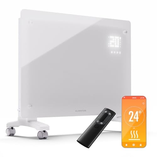 Klarstein Stufa Elettrica Basso Consumo, Stufa Elettrica 1500W, Termoconvettore Smart con Rotelle, Termosifone Elettrico Portatile, Termoconvettore a Parete con Termostato, Stufetta Elettrica per Casa