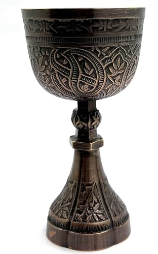 1pc Brass Wine Goblet Cup 9oz Trophy Cup Goblet, Heavy Base for Stability, Inspired Games of thrones Chalice Goblet Communion Cup, Ideal for Iced Tea, Wine, Juice, Cocktails, and More,