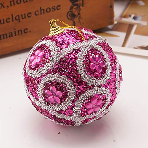 Christbaumkugeln Weihnachtskugeln Weihnachtsdeko 8 cm, Weihnachtsbaum-Dekorationskugel, Strass-Dekoration und Aufhänger Brotkorb Baumschmuck Weihnachten Weiße Weihnachtskugeln (Hot Pink, One Size)