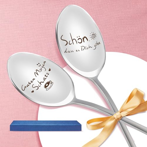 JUNUNDJING 2er Kaffeelöffel mit Gravur, Liebeslöffel Romantisches Liebesgeschenke, Geschenk Beste Freundin Geburtstag Geschenke für Freundin Geschenk, Ich Liebe Dich Löffel, Lange Löffel mit Gravur