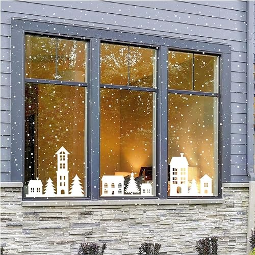 Wiederverwendbare Fensteraufkleber für Weihnachten | Statische Haftung, Winterfensterdekoration, Weihnachtsfensterdekoration, Weihnachtsdorf, wiederverwendbarer Aufkleber