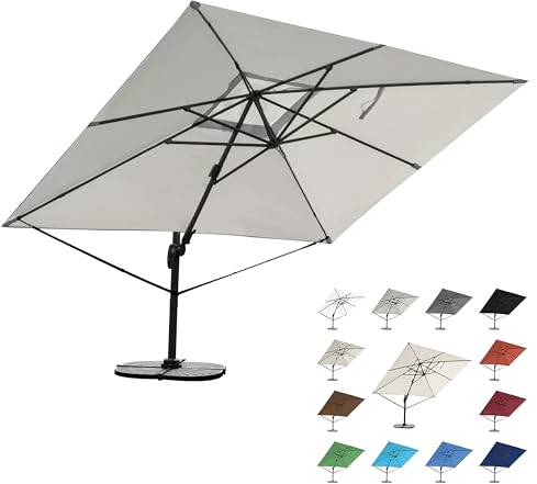 RS Trade 3x4 m Sonnenschirm 4-fach axial und 5-fach horizontal neigbar inkl. Schutzhülle & Windsicherung 360 Grad drehbar Ampelschirm Marktschirm Gartenschirm 300 x 400 cm mit Aluständer