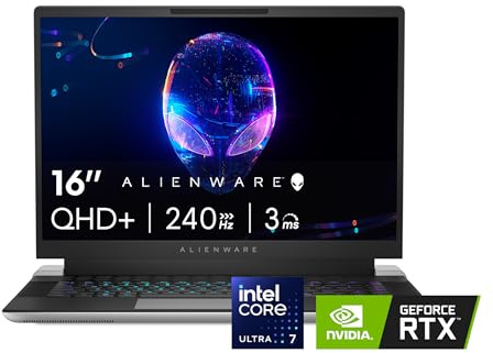 Alienware X16 R2 Gaming Laptop - 16 inch QHD+ 240Hz 3ms Screen, Intel Core Ultra 7-155H, 16GB LPDDR5X RAM, 1TB SSD, NVIDIA GeForce RTX 4070 8GB GDDR6, Windows 11 Home, Onsite Service - Lunar Silver
