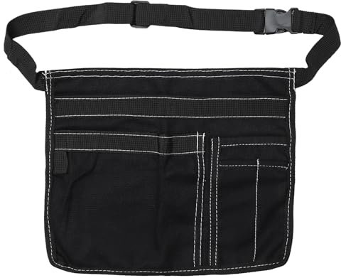 PATIKIL Single Side Tool Pouch Belt, Adjustable Utility Belt Bag with 5 Pockets, Waterproof Garden Tool Belt Apron for Women Man Gardener Carpenters Electricians, Black