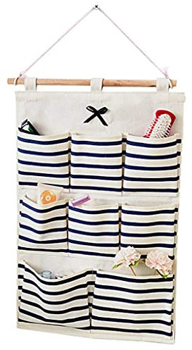 Cylogia Wall Hanging Storage Bag with 8 Pockets Cotton Linen Over Door Hanging Organizer Waterproof Foldable Door Closet for Home Office School Wall-Mounted Bags Pouches for Bathroom (49x34.5cm)