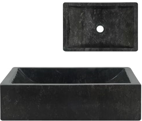 LAPOOH Lavabo 45x30x12 cm marbre Noir Brillant,Vasque À Poser Salle De Bain,Lavabo Salle De Bain