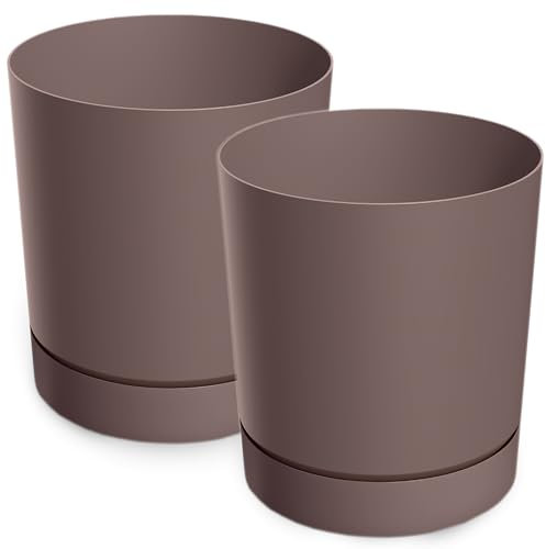 PECZEKO Macetero mate, macetero de plástico, maceta decorativa para plantas grandes y pequeñas, juego de 2 maceteros para flores, macetero para hierbas (2 unidades), Marsala, diámetro de 30 cm