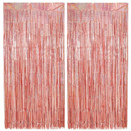 2 Rideau Métallique Tinsel Rosegold, Rideaux à Franges en Aluminium Rose Or Porte Fenêtre Décoration, Toile de Fond pour Le Nouvel an, Anniversaire Fille Femme, Fête de Mariage Bride to Be 1x2m