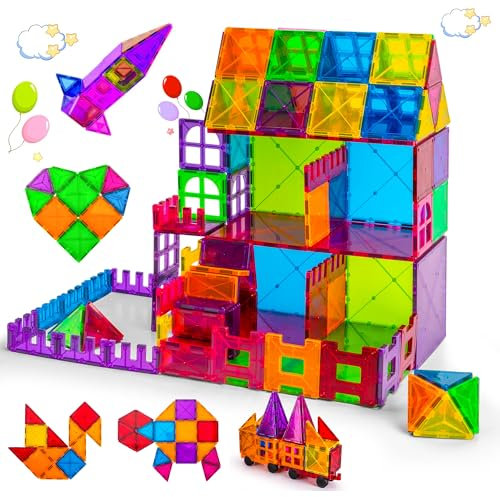 Bambini Magnetische Fliesen Set - Spielzeug Bausteine - Montessori Spielzeug - Fliesen Kinderspielzeug - Pädagogisch - Für 3+ Jahre Alte (Mehrfarbig – 120 Stück)