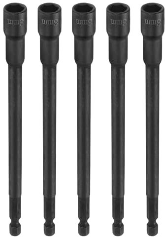 sourcing map 5pcs Hex Nut Driver Drill Bit 8mm Metric 6-Point Socket 1/4 Hex Shank Magnetic Setter CR-V Steel Bolt Sockets for Power Drills Impact Drivers, 5.91 (150mm) Long