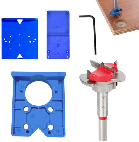 Scharnierbohrer Bohrschablone Möbelbau 35mm Metall Scharnierbohrlehre Verdecktes Scharnier Boring Jig Enthält 1 Stanzvorlage und 2 Positionierungsvorlagen für Holz und Möbel Geeignet