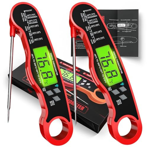 Digital Meat Thermometer for Cooking - IP67 Waterproof Kitchen Thermometer with Backlight and Hold, Fast Instant Read Food, Candy Making, Outside Grill, Stocking Stuffers for Men-2 Pack