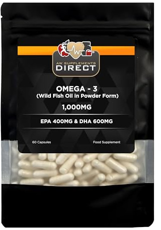 AW Omega 3 | 60 Omega 3 Capsules High Strength 1000mg Wild Fish Oil per Serving | Fish Oil Omega3 Capsules EPA 400mg & GHA 600mg | Non-GMO & Gluten Free | Made in The UK