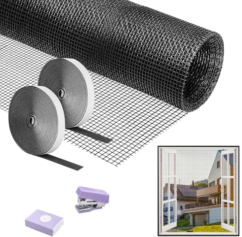 Fliegengitter Meterware Insektenschutzgitter, 120 X 250cm Insektenschutz Fliegengitter, Insektenschutzgewebe für Balkontür Wohnzimmer Dachfenster Bodentiefe Fenster (Schwarz)