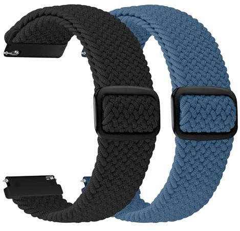 YONGBB 2 Stück 20mm Geflochtenes Armband Kompatibel mit Garmin Venu/Venu 2 Plus/Venu Sq, Vivoactive 6/5/3, Quick Release Sportarmband für Amazfit Bip 3/Active 2, Amazfit GTS 4/3/2 Damen Herren