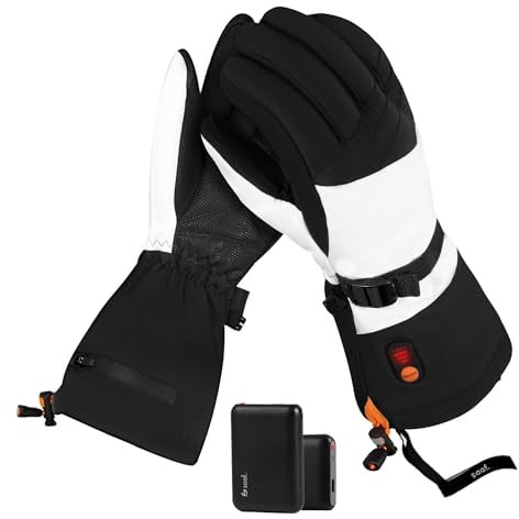 saaf Beheizte Handschuhe – Premium – 3 Positionen – Elektrische Handschuhe – Wasser- und Windabweisend – Beheizter Handschuh Wiederaufladbar – Weiß – ab (M)