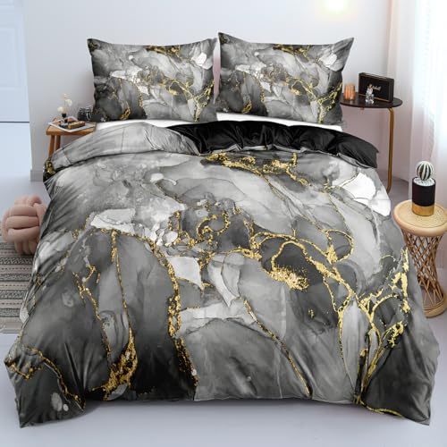 Luowei Bettwäsche 135x200 cm 2tlg Marmor Grau, Mikrofaser | Oeko-TEX Atmungsaktiv Bettwäsche Set Modern Ästhetisches Design Bettbezug mit Reißverschluss und Kissenbezüge 80x80cm