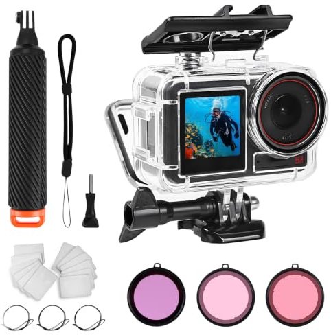 Custodia impermeabile per DJI Osmo Action 5 Pro/4/3, custodia protettiva subacquea a 60 m con set di 3 filtri colorati, impugnatura galleggiante e antinebbia, accessori per immersioni