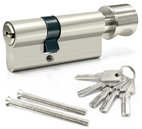 MANICAF Cylindre de serrure 30/40, Cylindre à bouton 70 mm, serrure à cylindre avec bouton, cylindre de serrure, serrure de porte à cylindre, serrure de sécurité pour porte d’entrée avec 5 clés