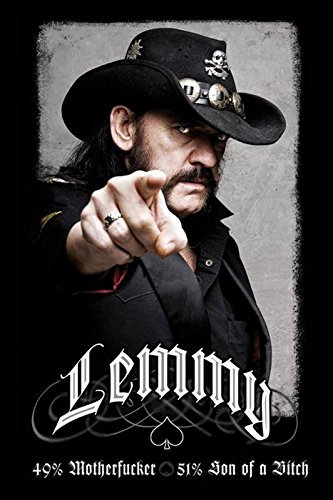 Close Up Motörhead Lemmy Kilmister Poster (61 cm x 91,5 cm) + 2 St. transparente Posterleisten mit Aufhängung