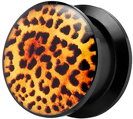 Piersando Ohr Plug Piercing Kunststoff Motiv Comic Picture Flesh Tunnel Ohrplug mit Leoparden Muster Schwarz Gelb Orange 8mm