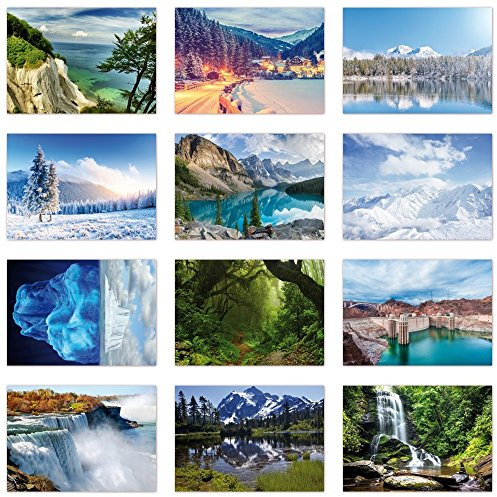 LYSCO 12 Stück Postkarten MIX - Set aus verschiedenen Motiven mit Natur, Wasser, Gebirge, Technik, siehe Abbildung - Format: DIN A6 (PKT-007)