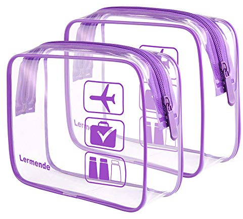 Lermende Kulturtasche Transparent, 2 Stück Flugzeug Kosmetiktasche Durchsichtig, wasserdichte PVC-Reise-Waschtaschen, TSA-Zugelassene Make-up-Taschen, für Familie, Männer un Frauen