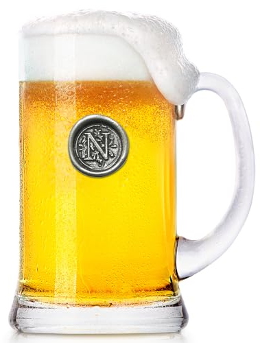 English Pewter Company 1 Pint Monogram Initial Beer Mug Glass Tankard - Personalised with Your Choice of Initial (N) [MON014]