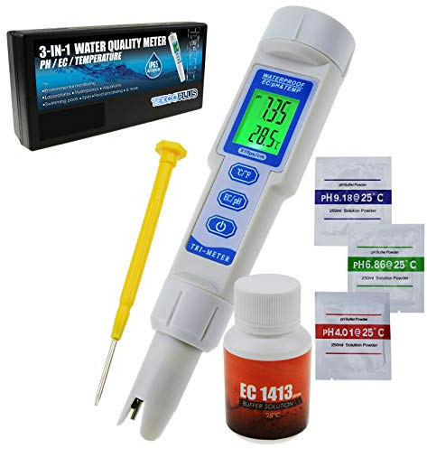 TEKCOPLUS 3 in 1 pH/EC/Temp Meter ATC Wasserdicht mit Wasser-Schwarz Wasser Qualität Multi-Parameter Tester Monitor Analyzer Test Kit für Hydroponik Aquarium Pools Trinkwasser Labor