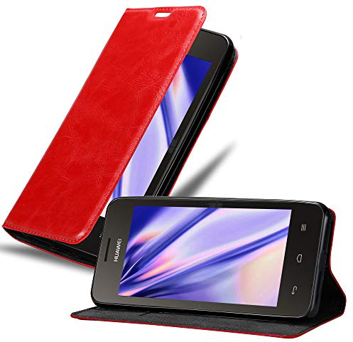 Cadorabo Hülle kompatibel mit Huawei Y3 / Y3C / Y330 / Y331 / Y360 aus Kunst Leder Flip Klappbare Magnetische [Kartenfächern] Cover Hülle für Huawei Y3 / Y3C / Y330 / Y331 / Y360 Tasche in Rot