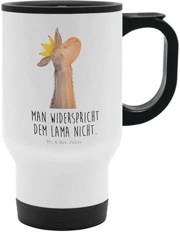 Mr. & Mrs. Panda Thermobecher Lamakopf König - Geschenk, Kollegin, Warmhaltetasse, To Go Becher, Spülmaschinenfest, Freundin, Alpaka, Tasse zum