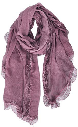 DAMILY Schals & Tücher für Damen mit Spitzenmuster, Schöner Weicher Halstuch und Musselin Tuch für Frauen, Langer Baumwolle Festliche Stola (Hellviolettrot)