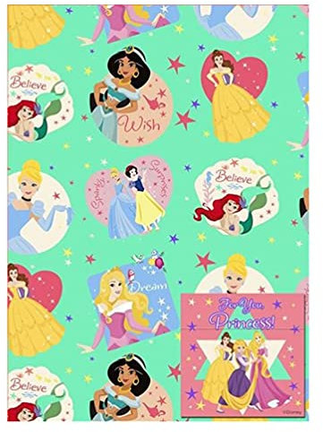 Disney Princess 2 Bögen Geschenkpapier und 2 Geschenkanhänger.