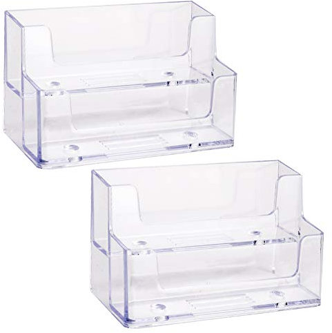 Xinzistar 2 PCS Business Card Holder Acrylic Plastic 2 Tiers Card Organiser Clear Card Display Stand Box for Office School Home Desk Tidy, Hold Up 240 Cards