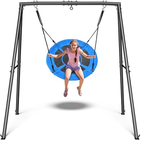 Trekassy Saucer Swing with Frame for Kids Outdoor, 440lbs Swing Set with Heavy Duty Metal Stand for Backyard, Outdoor Kids Play Equipment (Patented)