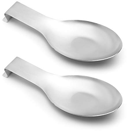 Pretty Jolly Stainless Steel Silver Spoon Rest for Kitchen Counter Cooking Utensil Rest Spoon Ladle Holder for Stove Top Rust Resistant Large Size Spatula Rest Dishwasher Safe 9.61 x 3.74 Inch(2PCS)