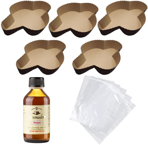 Kit Stampo per Colomba (5x750gr) + Aroma per Colombe Fraccaro (1x100 ml) + Sacchetto (5pz) - Realizza le tue Colombe Preferite direttamente in casa tua (Kit x Stampi + Aromi + Sacchetti)