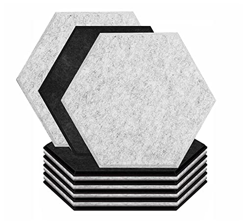 SK Studio Hexagon Akustikplatten 12 Stück Akustische Schallschutz Isolierungs-Fliesen, Ideal für Wanddekoration und Akustische Maßnahmen 30 x 25 x 0,9 cm Schwarz+Grau