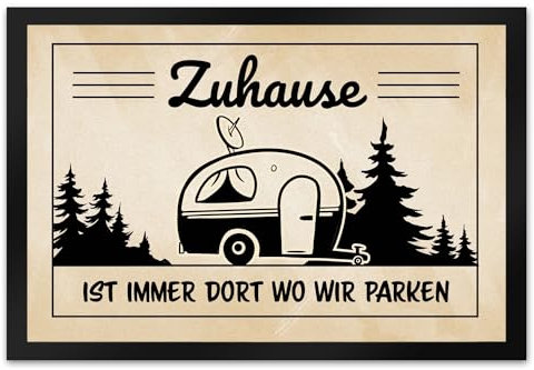 speecheese Zuhause ist Immer dort wo wir Parken Fußmatte XL in 40x60 cm mit Camping-Motiven Für Camper Reiselustige Wanderer im Wald am Strand in den Bergen