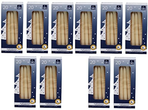 200 selbstlöschende Baumkerzen, 124 x 12 mm, Creme, handgetauchte Qualität (Creme, 200 Stück = 10 Packs)
