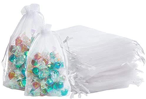 Weiß Organzasäckchen 7x9cm, Klein Organza Beutel Geschenkbeutel Organzabeutel Bonbonsbeutel Schmuckbeutel Netzbeutel mit Kordelzug für Hochzeit, Geburtstag, Weihnachten, Thanksgiving (50 Stück)