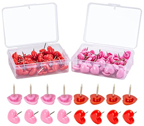 Herz Push Pins Niedliche Karte Pins Herzförmige Reißnägel Dekorative Wand Reißzwecke für DIY-Fotos Schule Büro Korktafeln und Pinnwand 2 Boxen 100 Stück (Rosa und Rot)