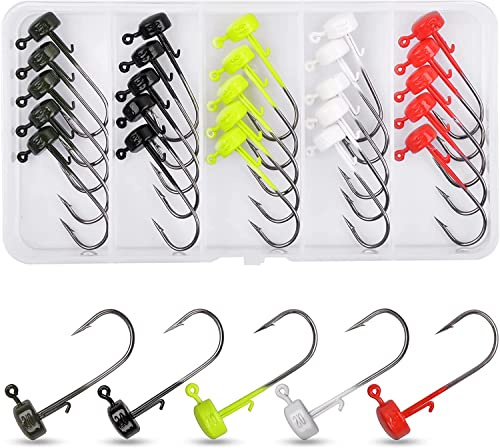 25pcs Ned Rig Jig Head Hooks Mushroom Jig Lure Bait Fishing Hooks Fishing Ned Rig Kit for Soft Plastic Lures Bass Freshwater Saltwater